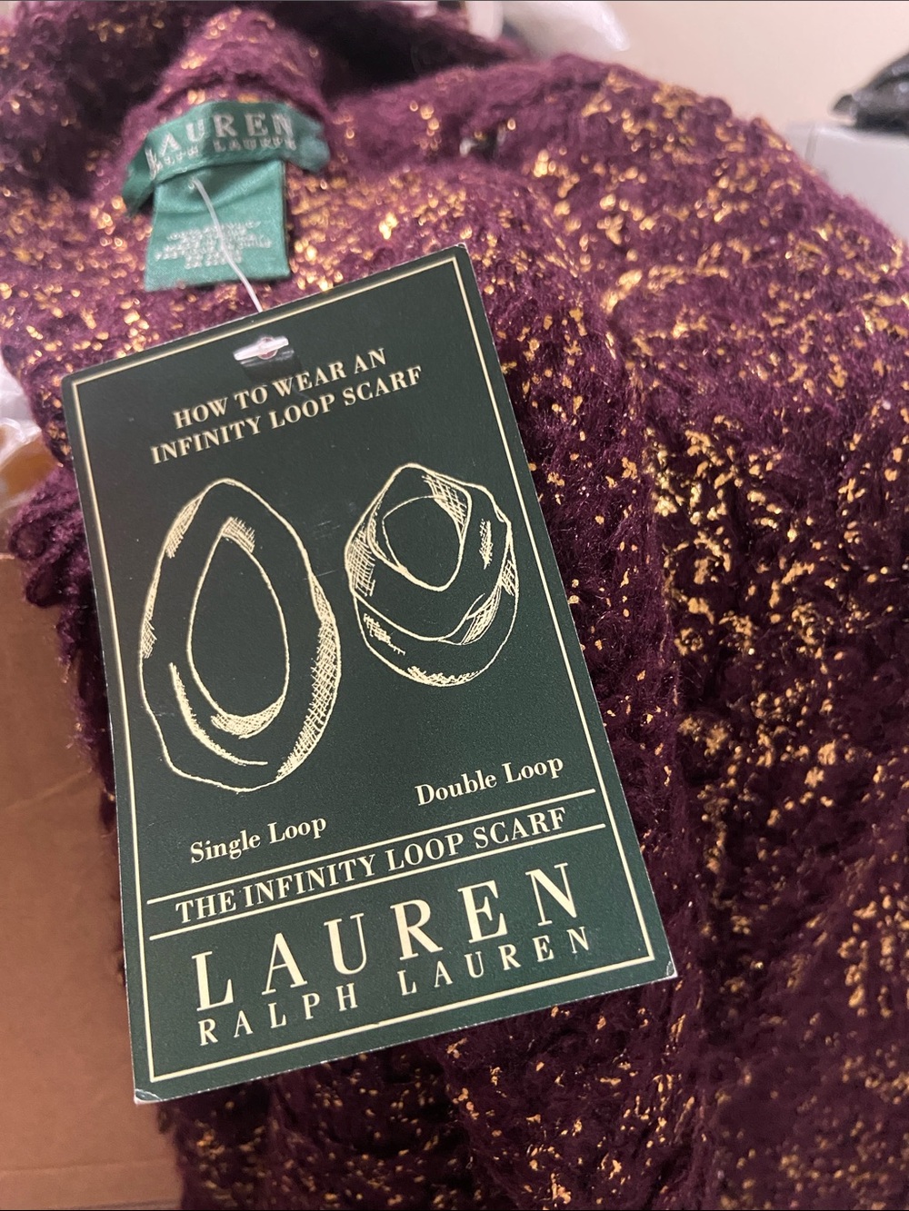 Lauren Ralph Lauren Burgundy Knit Scarf with Gold Fleck